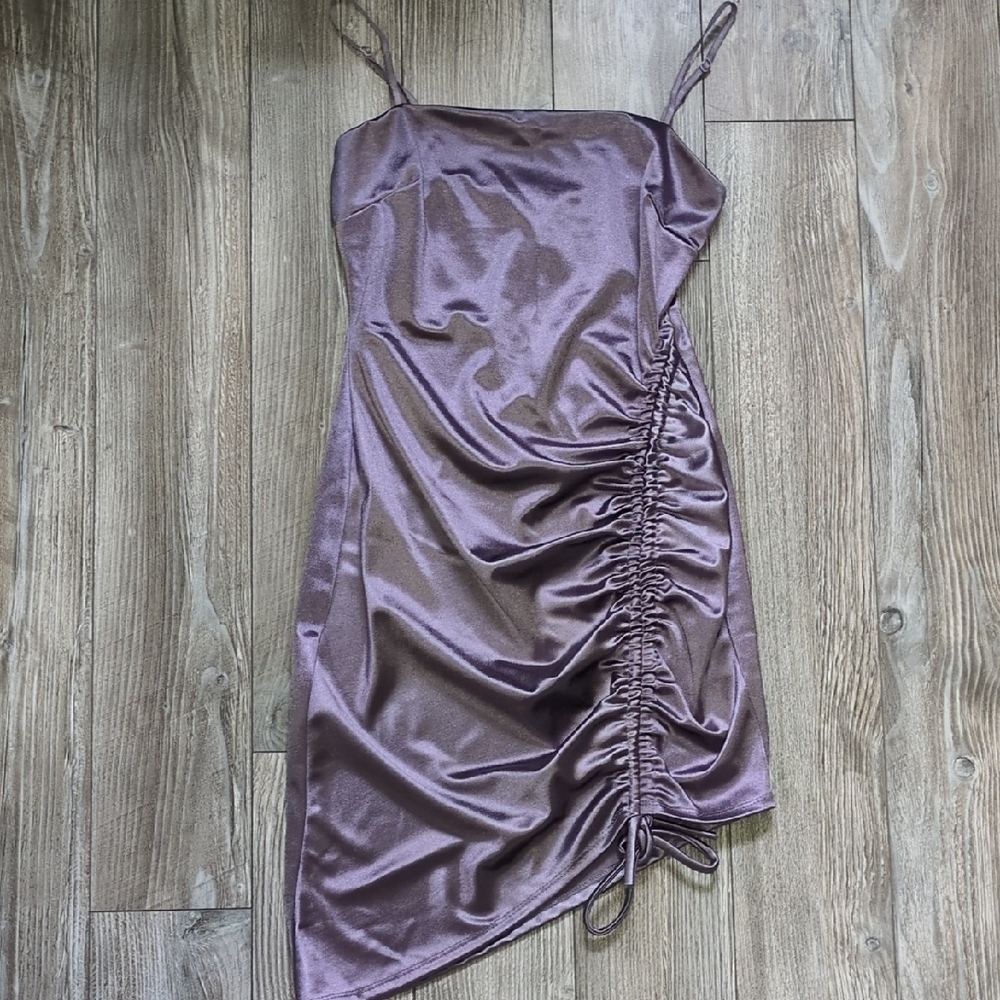 Glare Elegant Purple Ruched Silk Dress S